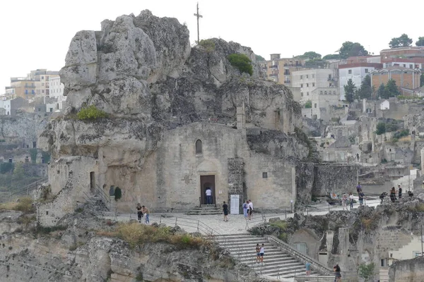 Panorama Van Muro Santa Maria Idris Rupestrian Kerk Matera Stockafbeelding