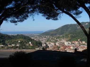 panorama from via Codena viewpoint on the city of Carrara and on the Tyrrhenian Sea clipart