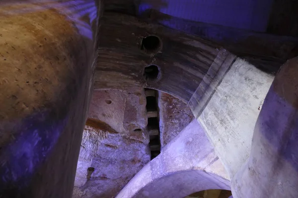 Ceiling Dripping Water Entrance Hole Palombaro Matera Underground Reservoir Supplied — Stock Photo, Image