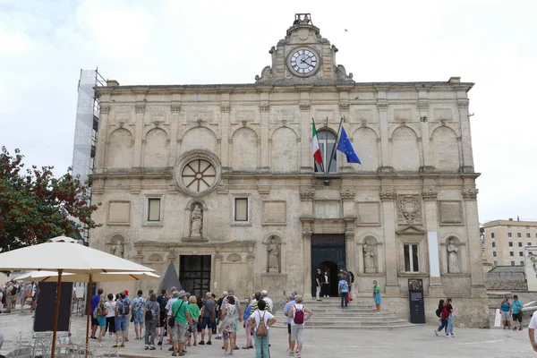 Palácio Lanfranchi Matera Fachada Com Cinco Nichos Com Estátuas Acima — Fotografia de Stock