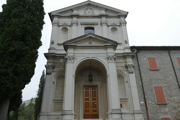 Façade Blanche Décorée Sanctuaire Madonna Del Monticino Brisighella Sur Une — Photo