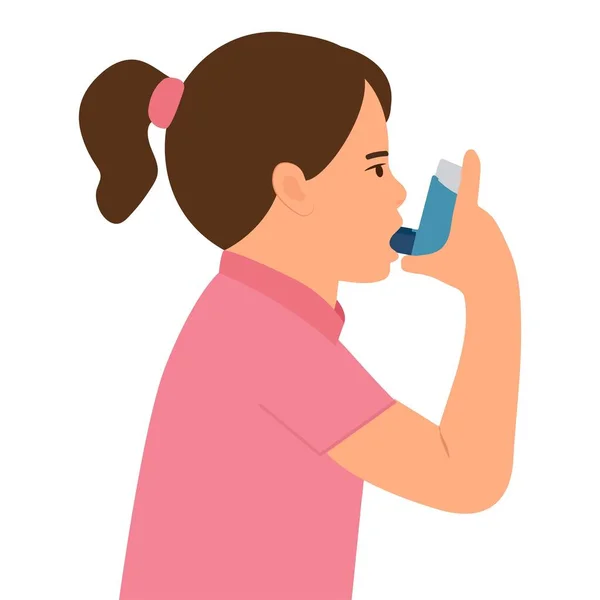 Petite Fille Utilise Inhalateur Contre Asthme Journée Mondiale Asthme Allergie — Image vectorielle