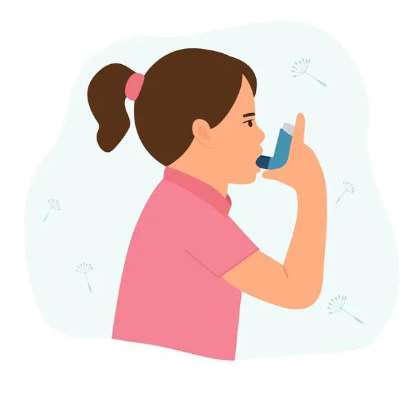 Petite Fille Utilise Inhalateur Contre Asthme Journée Mondiale Asthme Allergie — Image vectorielle