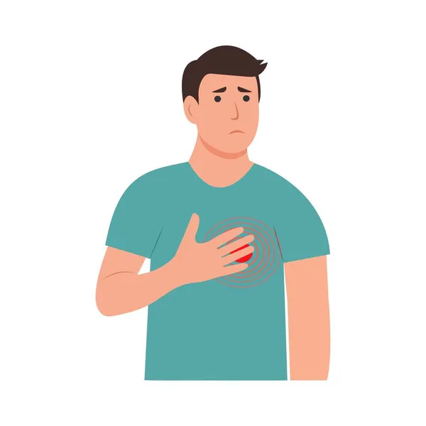 Дискомфорт Грудях Чоловік Тримає Руку Грудях Біль Легенях Серце Векторні — стоковий вектор