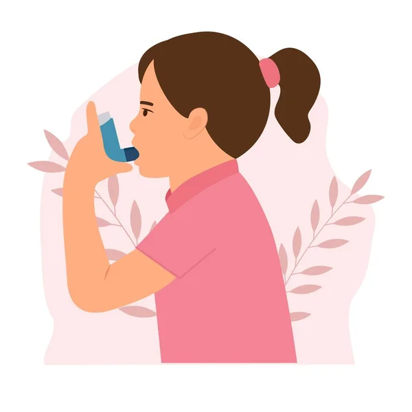 Söt Unge Använder Astmainhalator Mot Anfall Världens Astmadag Allergi Bronkialastma — Stock vektor
