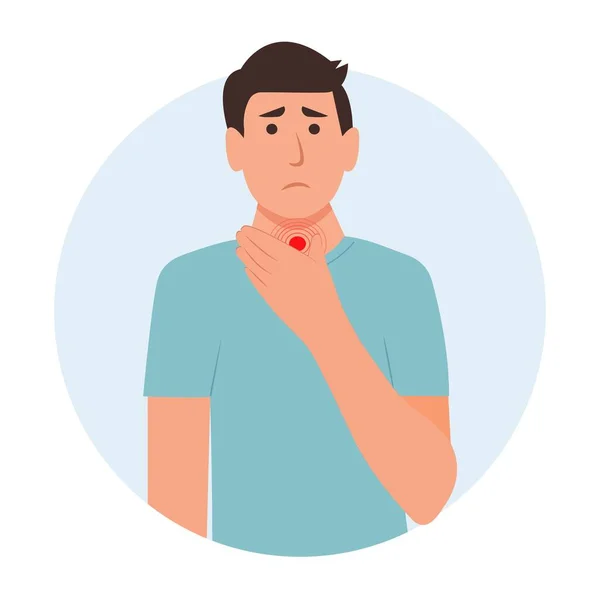 Pria Dengan Sakit Sore Throat Faringitis Dan Tonsilitis Penyakit Pernapasan - Stok Vektor