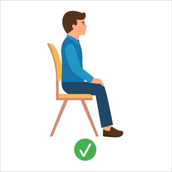 Doğru Oturma Pozisyonu Bir Çocuğun Omurgasının Doğru Bir Şekilde Sandalyede — Stok Vektör