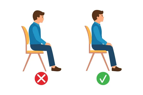 Correct Sitting Position Medical Infographics Child Spine Sitting Wrong Good —  Vetores de Stock