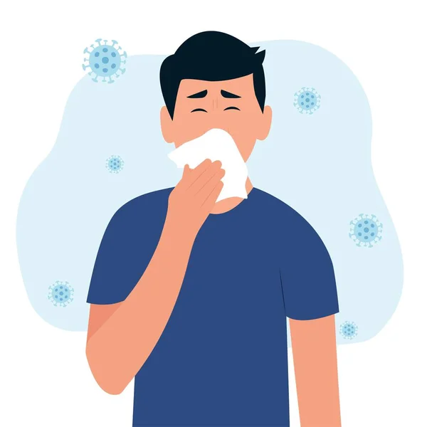 Man Sneezes Uses Paper Napkin How Sneeze Right Virus Prevention — Stock Vector