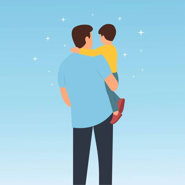 Père Tenant Son Fils Dans Ses Bras Heureuse Vue Arrière — Image vectorielle