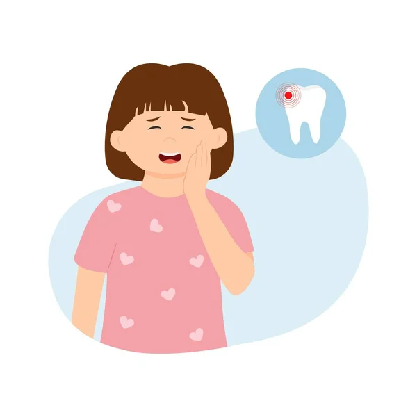 Diş Ağrısı Kavramı Küçük Kız Acı Çekiyor Yanağını Eliyle Tutuyor — Stok Vektör