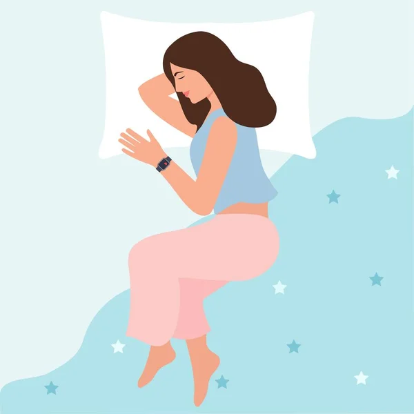 Dormir Joven Mujer Lado Concepto Control Del Sueño Una Chica — Vector de stock