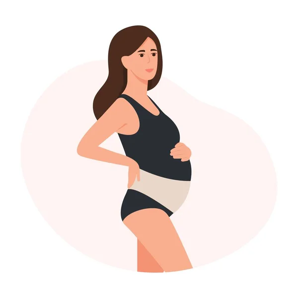 Беременная Женщина Одевает Повязку Живот Ортопедический Пояс Поддержки Брюшной Полости — стоковый вектор