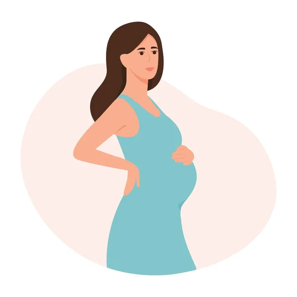 Pregnant Woman Holds Her Belly Young Woman Expects Child Pregnancy — Stock Vector