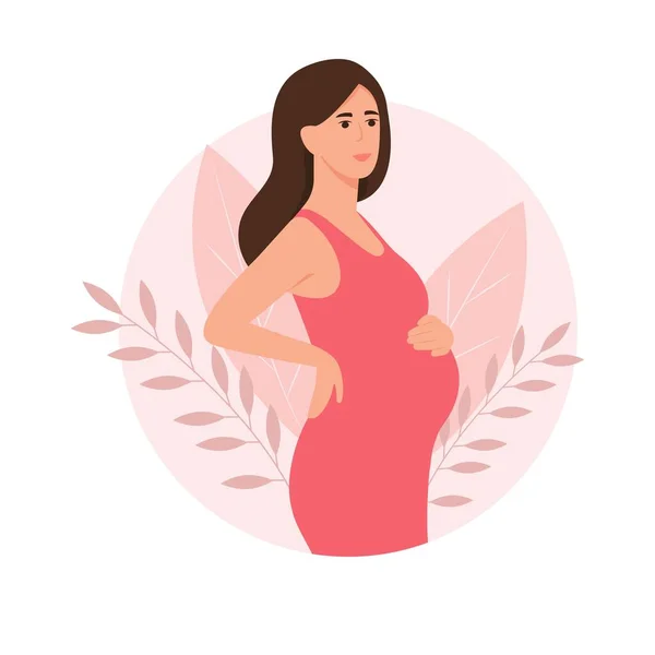 Šťastná Těhotná Žena Drží Břicho Koncept Těhotenství Vektorová Ilustrace — Stockový vektor