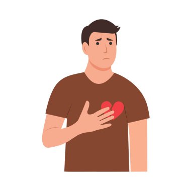 Kalbi kırık üzgün bir adam. Aşk ve ilişkiler kavramı. Düz vektör illüstrasyonu