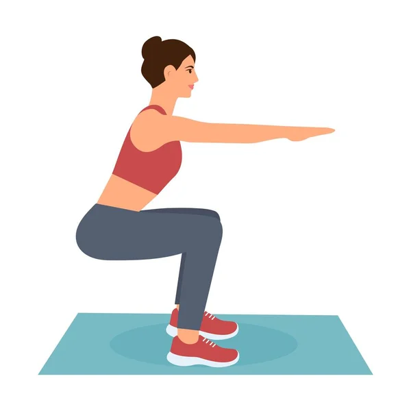 Woman Doing Sport Exercise Physical Training Right Squats Correct Posture — Stock Vector