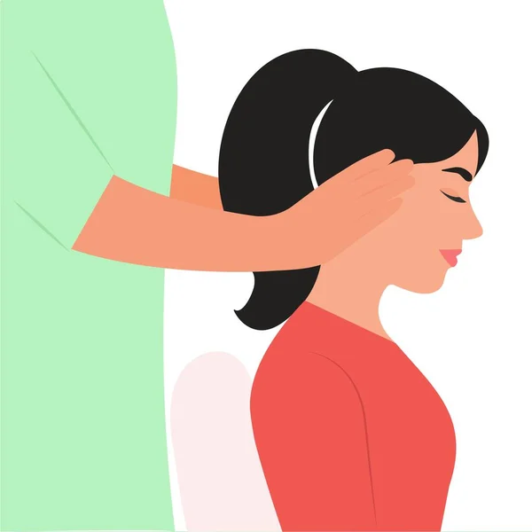 Massage Cuir Chevelu Massothérapeute Massant Les Cheveux Tête Femme Détendre — Image vectorielle