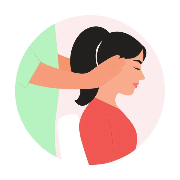 Massera Terapeut Massera Huvudet Hårbotten Kvinna Avkopplande Spa Aromaterapi Massage — Stock vektor