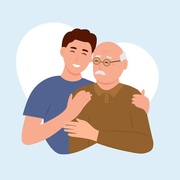 Joyeux Jeune Homme Embrassant Son Vieux Père Avec Amour Père — Image vectorielle