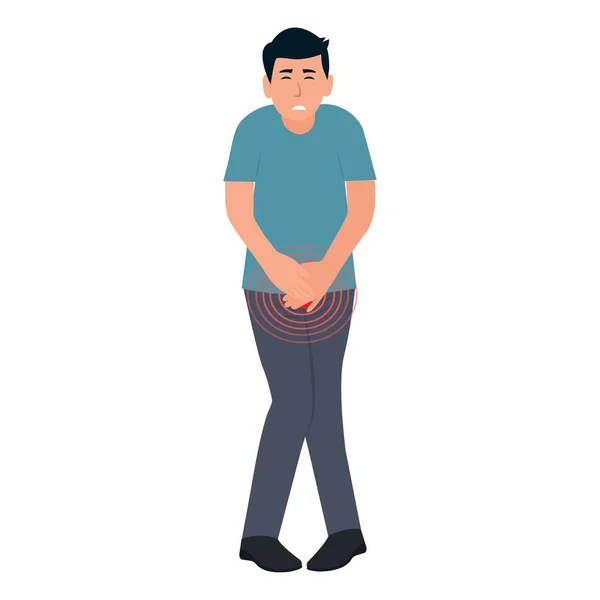 下腹部に激しい痛みを感じる男 膀胱疾患 膀胱炎の間の痛み 尿路結石 下腹部に激しい痛みを感じる男 膀胱疾患 膀胱炎の間の痛み — ストックベクタ