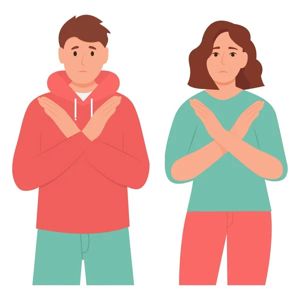 Woman Man Says Gesture People Standing Crossed Arms Refuse Gesture — 스톡 벡터