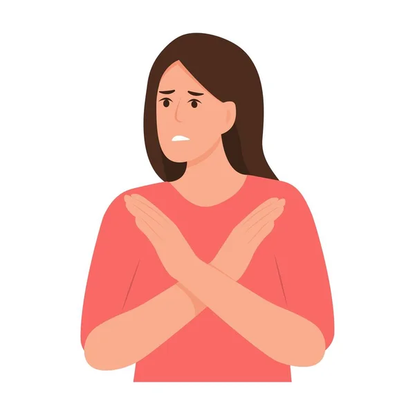 Woman Expressing Rejection Finger Language Non Verbal Communication Girl Rejecting — Vector de stock