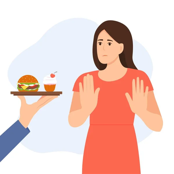 Ywoman Refuse Fast Food Sweet Dessert Girl Showing Stop Hand — Stockvektor