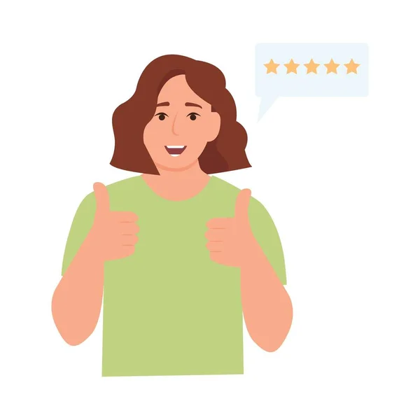 Happy Man Leaves Positive Recommend Feedback Rating Stars Good Reviews — Διανυσματικό Αρχείο