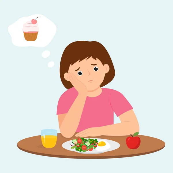 Child Eating Boring Food Little Girl Feel Hungry Kid Feeling — Stock Vector