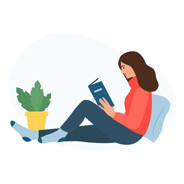 Kız Kitap Okuyor Dinleniyor Zamanını Okuyarak Geçiriyorsun Vektör Illüstrasyonu — Stok Vektör