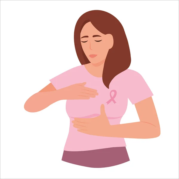Розовая Лента Значка Груди Женщины Поддержки Рака Молочной Железы Cause — стоковый вектор