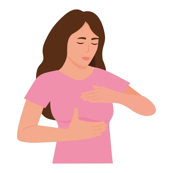 Kvinna Kontrollerar Hennes Bröst För Att Förhindra Och Stödja Orsaken — Stock vektor