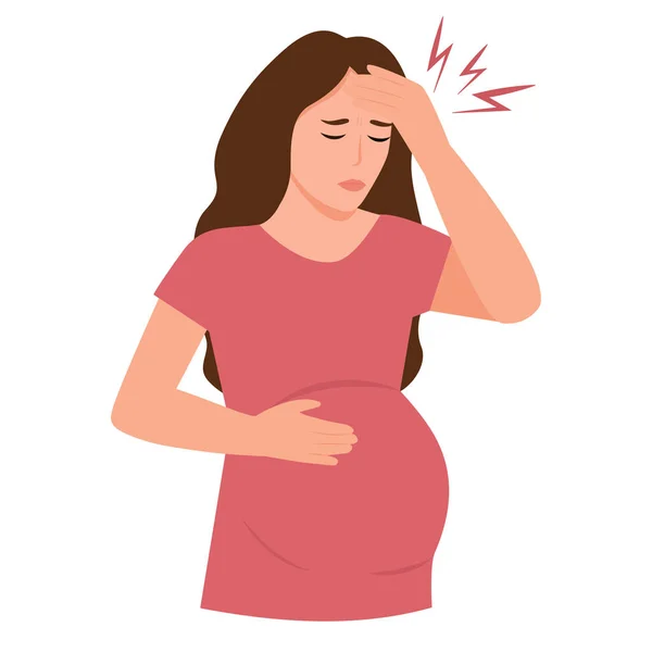 Young Pregnant Woman Suffering Headache Vector Illustration Isolated — Stock Vector