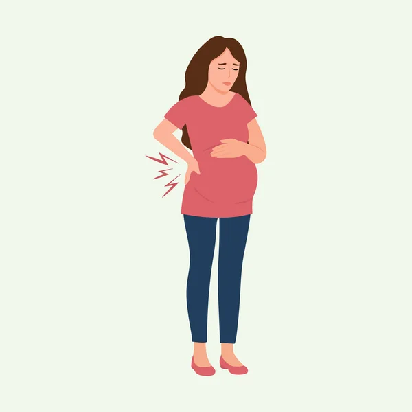 Mujer Embarazada Que Sufre Dolor Espalda Molestia Espinal Ilustración Del — Archivo Imágenes Vectoriales