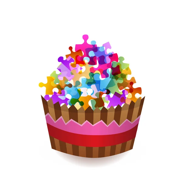 Happy puzzle cup cake — Stock Photo, Image