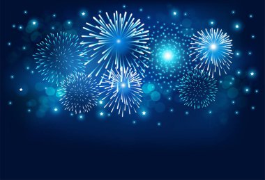 Abstract firework on Blue background for  Christmas and Happy New Year celebration