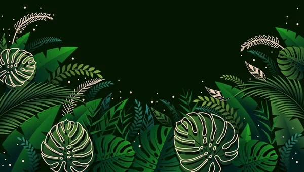 Gradient Tropischen Blättern Rahmen Auf Grünem Hintergrund Für Naturkonzept — Stockvektor