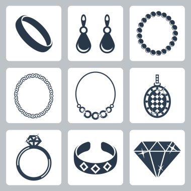 Vector isolated jewelry icons set clipart