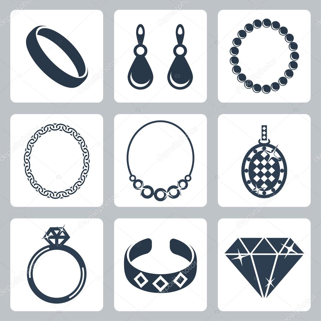 Vector isolated jewelry icons set
