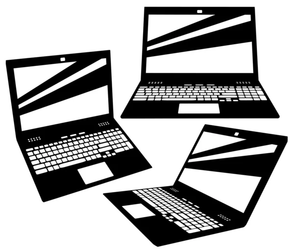 Vector laptop silhouettes on white background — Stock Vector