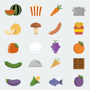 'düz' stil vektör yiyecek Icons set