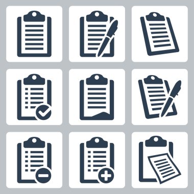 Vector isolated clipboard, checklist icons set