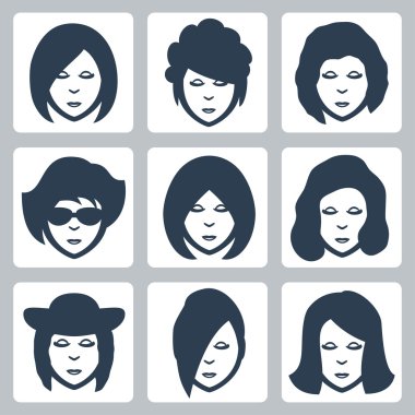 izole kadın yüzleri Icons set vektör