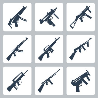 Vector machine guns and assault rifles icons set clipart