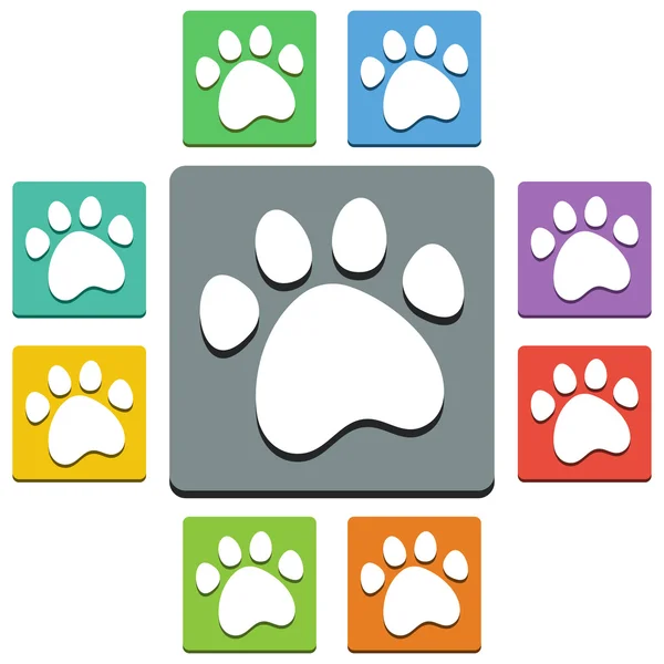 Vector paw print icons - 'almost flat' style - 9 colors — Stock Vector
