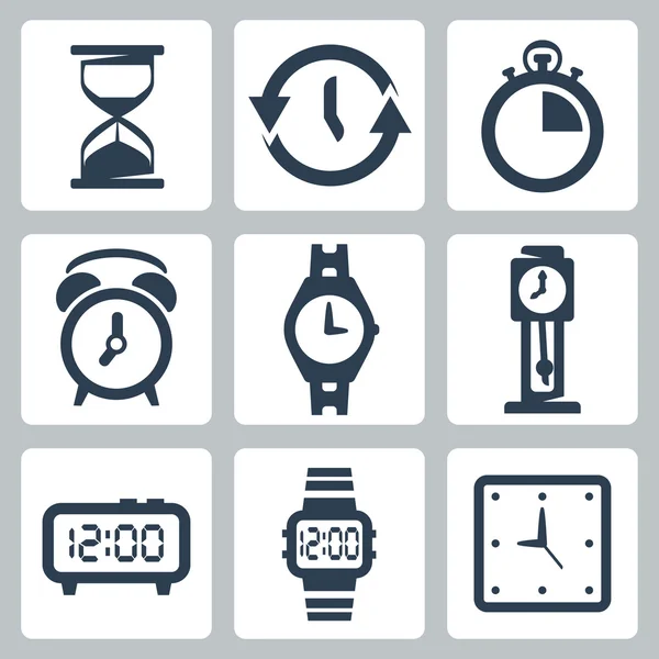 Conjunto de iconos de relojes aislados vectores — Vector de stock