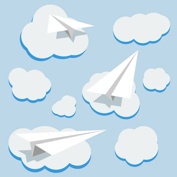 Vector background with paper planes and clouds — Stock Vector