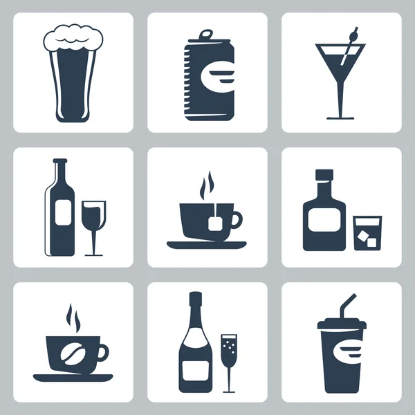 Vector isolated beverages icons set — Stock Vector