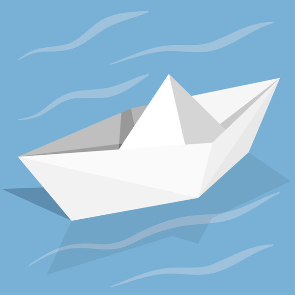 Vector origami paper ship on blue background